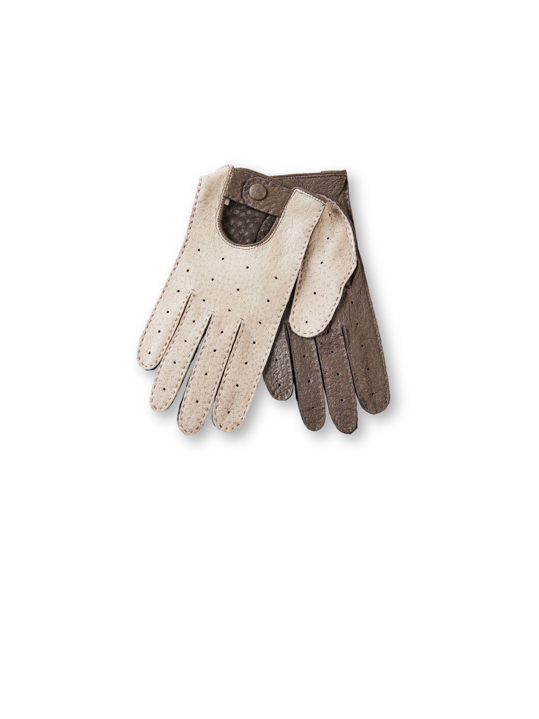Taupe/sand-colored driving glove made of wild boar leather